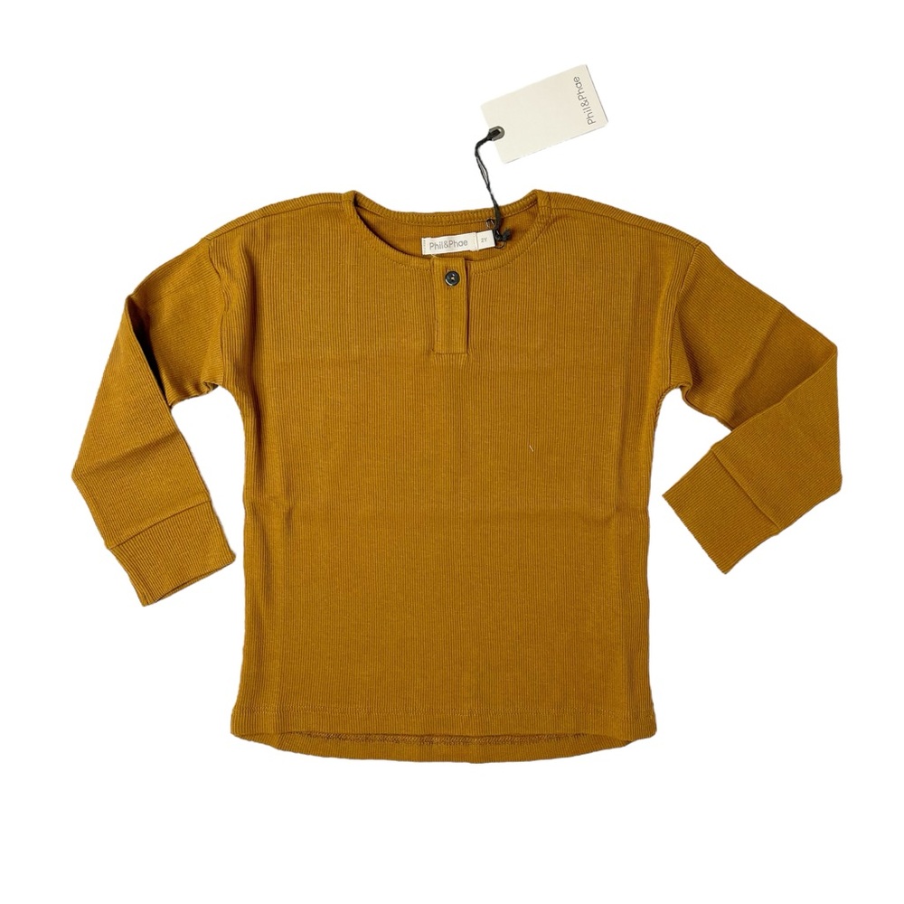 NWT/Boutique Phil&Phae Rib Gender Neutral Henley Long Sleeve Top in Golden Olive